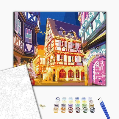 Set de colorat după numere, pe pânză întinsă40x50 cm - Lumini de Crăciun 