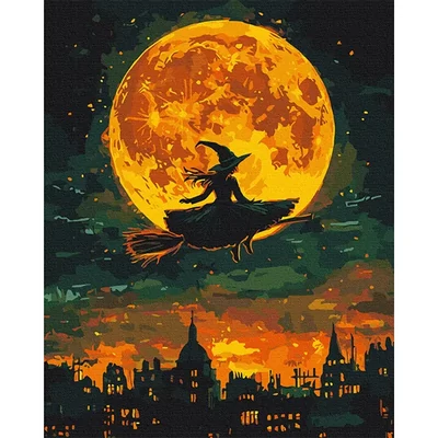 Pictură pe numere, pe pânză întinsă, 40x50 cm - Zborul vrăjitoarei