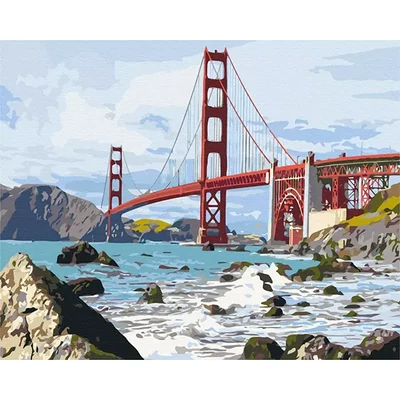 Pictură pe numere, pe pânză întinsă, 40x50 cm - Podul din San Francisco