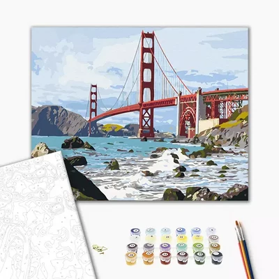 Pictură pe numere, pe pânză întinsă, 40x50 cm - Podul din San Francisco