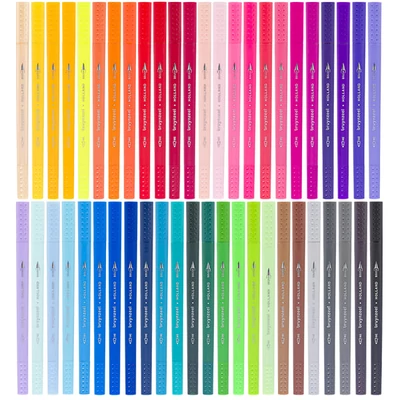Bruynzeel Fineliner Brush pen marker cu două vârfuri   în set - 48 buc, în cutie metalcă