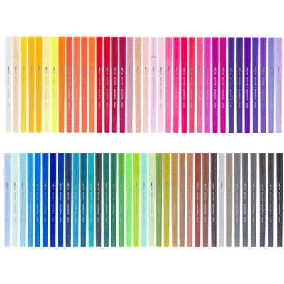 Bruynzeel Fineliner Brush pen marker cu două vârfuri   în set - 72 buc, în cutie metalcă