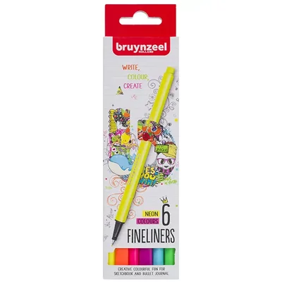 Bruynzeel Fineliner set pâslă cu ac - set de 6, culori neon