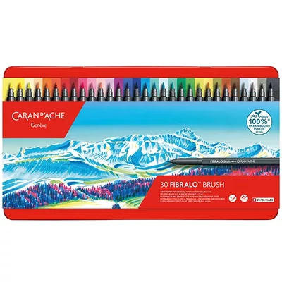 Marker tip pensulă  în set Caran d'Ache Fibralo Brush Pen  - 30 buc, în cutie metalică