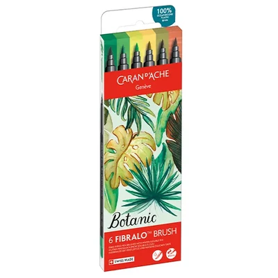 Marker tip pensulă  în set Caran d'Ache Fibralo Brush Pen - 6 buc, Botanic