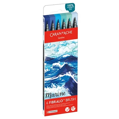 Marker tip pensulă  în set Caran d'Ache Fibralo Brush Pen - 6 buc, Marine