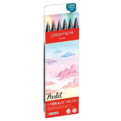 Marker tip pensulă  în set Caran d'Ache Fibralo Brush Pen - 6 buc, Pastel