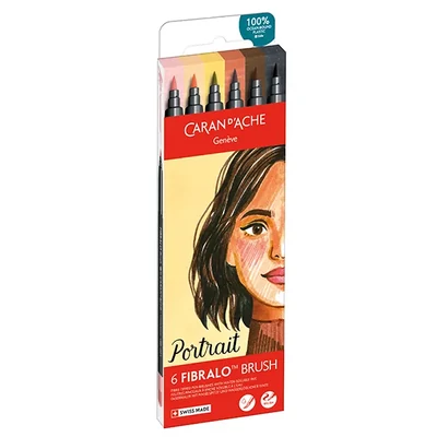 Marker tip pensulă  în set Caran d'Ache Fibralo Brush Pen - 6 buc, Portrait