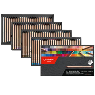 Set creioane colorate Caran d'Ache Luminance 6901 - 100 culori, 102 buc + accesorii