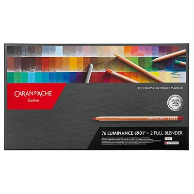 Set creioane colorate Caran d'Ache Luminance 6901 - 76 culori, 78 buc + 2 buc Full Blender