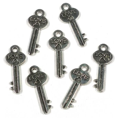 Charm, ornament metalic, 7 buc - cheie, lacat love
