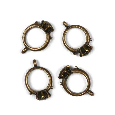 Ornament metalic Charm, 4 buc - inel, piatra, 3D, antic