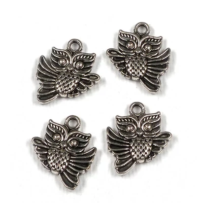 Charm, ornament metalic, 4 buc - bufniță, avion