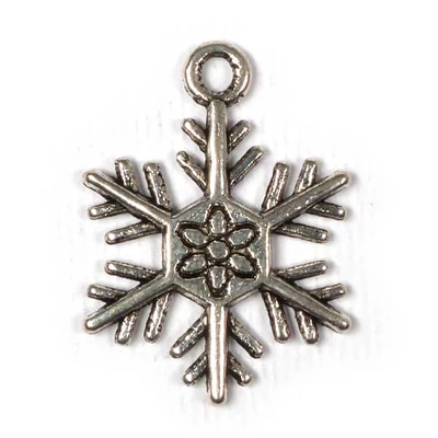 Charm, ornament metalic, 3 buc - cristal de zăpadă, 3D