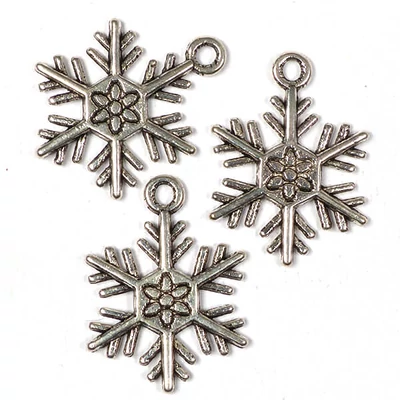 Charm, ornament metalic, 3 buc - cristal de zăpadă, 3D