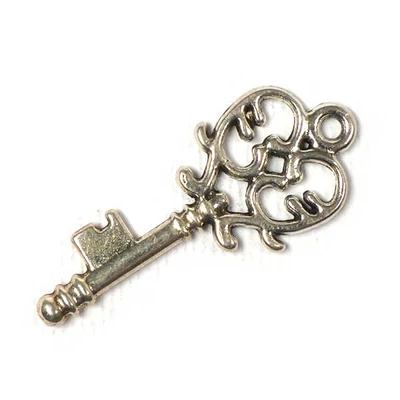 Charm, ornament metalic, 3 buc - cheie, stoloni, 3D