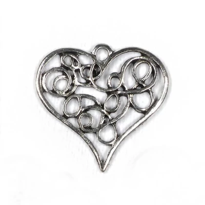 Charm, ornament metalic, 3 buc - inimă, crin