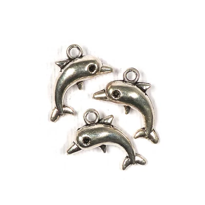 Charm, ornament metalic, 3 buc - delfin, 3D