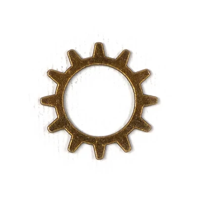 Charm, ornament metalic, 3 buc - roată, 12 dinți, ax mare, 3D, antic