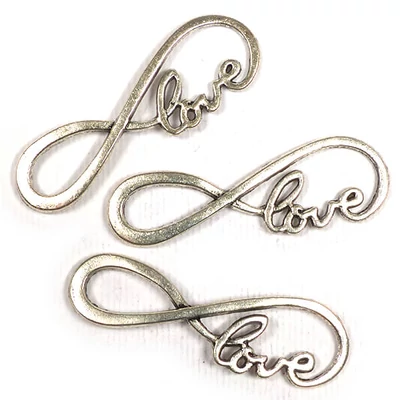 Ornament metalic Charm, 3 buc - love, infinit, curbat