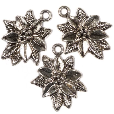 Charm, ornament metalic, 3 buc - poinsettia