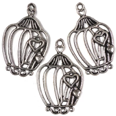 Charm, ornament metalic, 3 buc - cușcă de dragoste