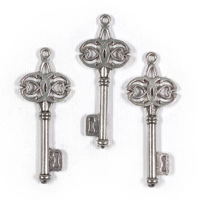 Decor Charm metalic, 3 buc - cheie, inimă dublă