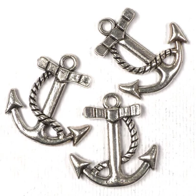 Charm, ornament metalic, 3 buc - ancora, 3D