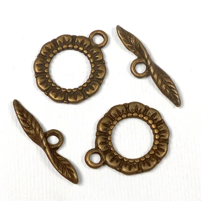 Ornament metalic Charm, 2 perechi - clemă în T, frunză florală, antică
