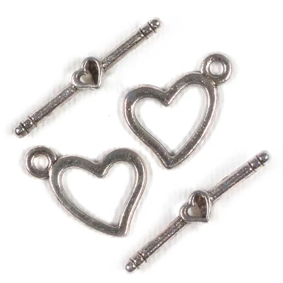 Charm, ornament metalic, 2 perechi - clemă în T, inimă
