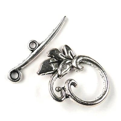 Charm, ornament metalic, 2 perechi - clemă în T, frunze, culoare argintie