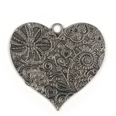 Ornament metalic Charm, 1 buc - inimă, floral