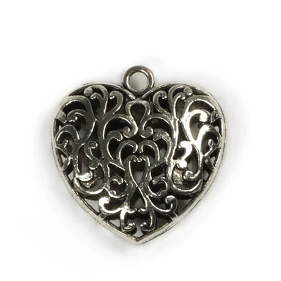 Ornament metalic Charm, 1 buc - inimă, 3D, ajurat