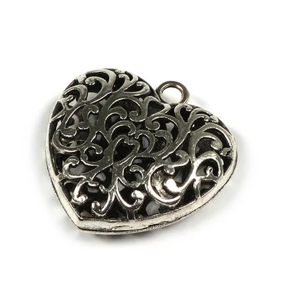 Ornament metalic Charm, 1 buc - inimă, 3D, ajurat