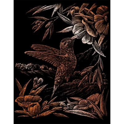 Set tablou gravură cu stilou gravură , 20x25 cm - Colibri, cupru