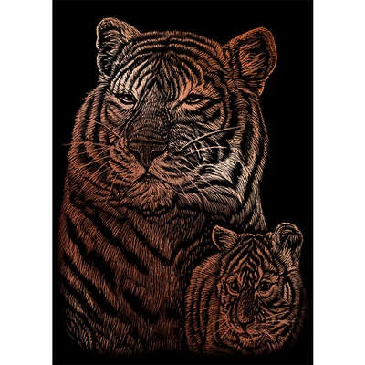 Set tablou gravură cu stilou gravură , 12x18 cm - Tigri, cupru