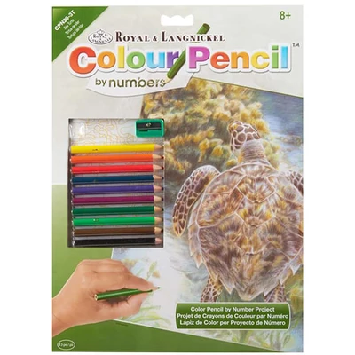 Set de colorat după numere, creioane colorate+ascuțitoare, 22x30 cm - Țestoasă  de mare