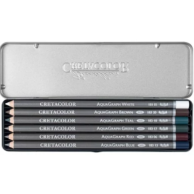 Cretacolor Aquagraph Colors Pocket Set Set creioane grafit solubile în apă, 6 buc., cutie metalică