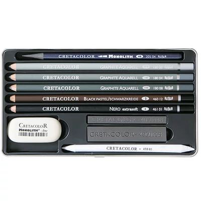 Set de desen Cretacolor Artino Grafit grafit, 10 piese, cutie metalică