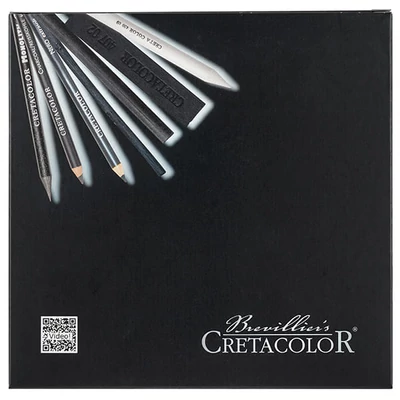 Set de desen cu cărbune Cretacolor Black Box - 20 buc, cutie din lemn