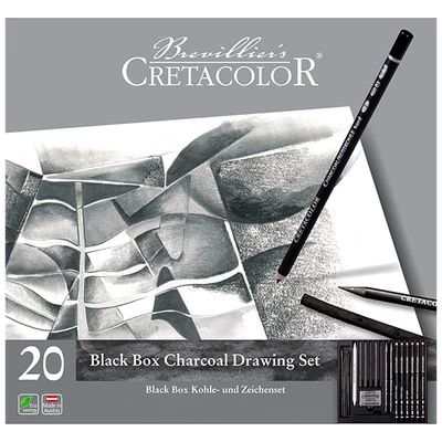 Set desen cărbune Cretacolor Black Box - 20 buc, cutie metalică