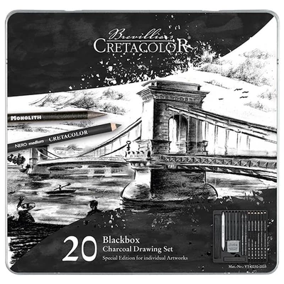 Set de desen cu cărbune Cretacolor Black Box - 20 buc, Pod cu lanțuri