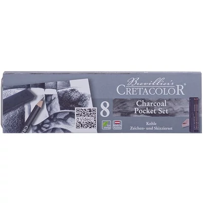 Cretacolor Charcoal Pocket Set  Set de desen din 8 piese, cutie metalica
