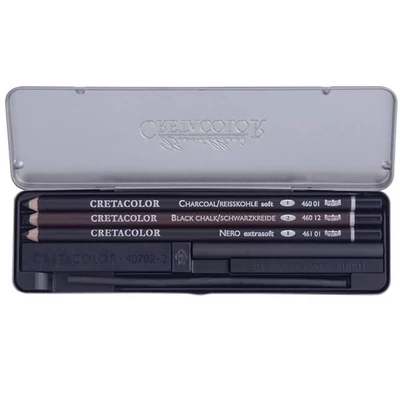 Cretacolor Charcoal Pocket Set  Set de desen din 8 piese, cutie metalica