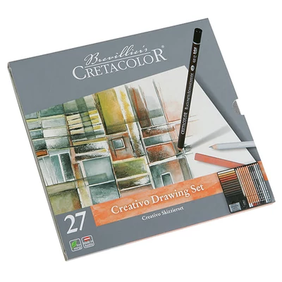 Set de desen și schiță Cretacolor Creativo, 27 buc, cutie metalică