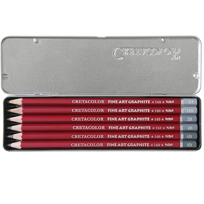 Set creioane grafit Cretacolor Fine Art Graphite - 6 buc, cutie metalica