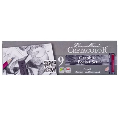 Set de buzunar Cretacolor Graphite Set de desen din grafit, 9 piese, cutie metalica