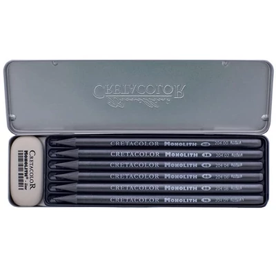 Set baton grafit Cretacolor Monolith Graphite Pocket Set, 7 piese, cutie metalică