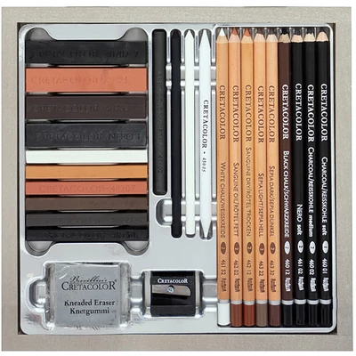 Set de desen și schiță  Cretacolor Passion Box, 25 bucati, cutie din lemn
