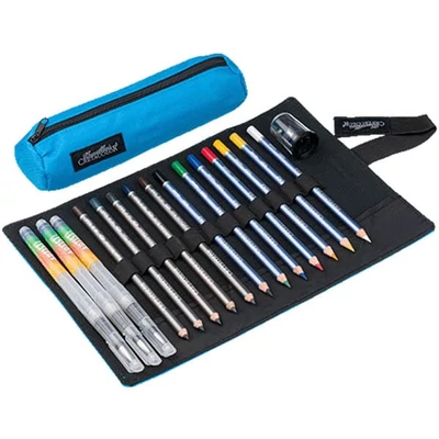 Cretacolor Pencil Wrap Set set de desen în suport de pânză rulabil - Aqua, 17 buc